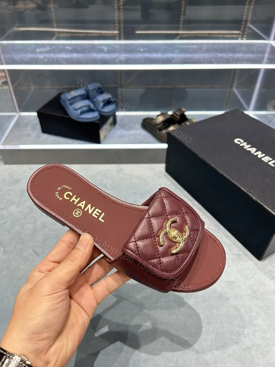 View 3 of Quilted Leather Slides + Open-Toe + Luxury Comfort Slide