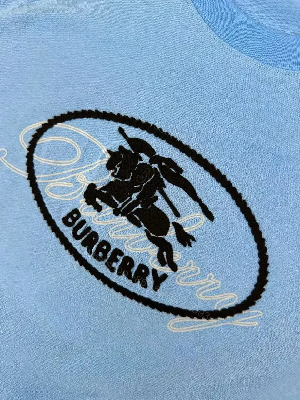 View 5 of Light Blue Short-Sleeve Crew Neck Tee with Black Horse Logo