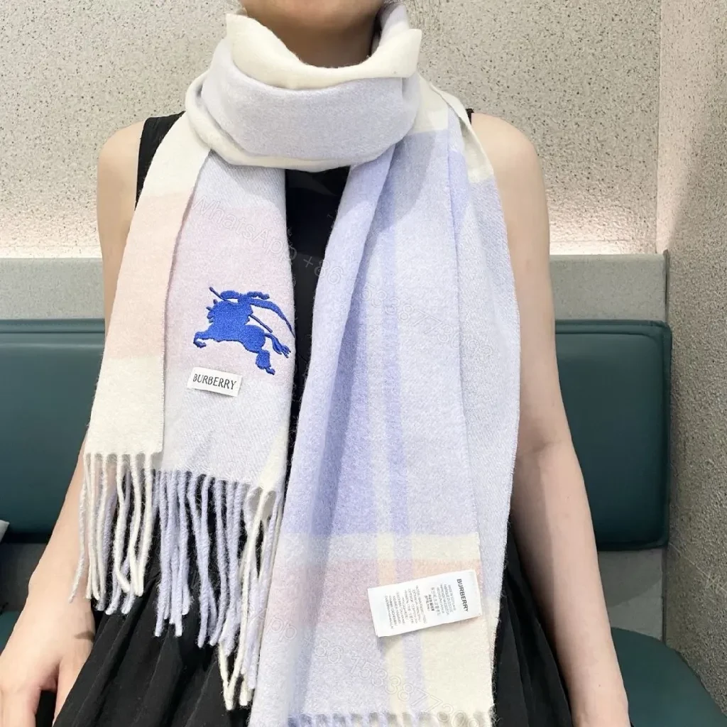 View 9 of Pastel Gradient Wool Scarf with Fringes – Luxury Cozy Accessory