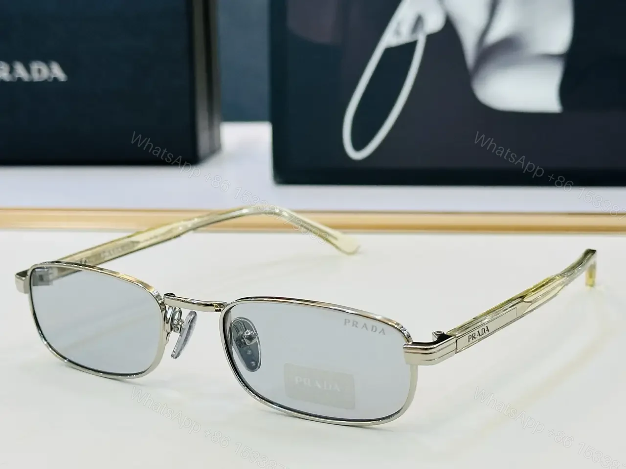 View 7 of Black Plastic/Acrylic Rectangular Semi-Rimless Narrow Metal Bridge Sunglasses