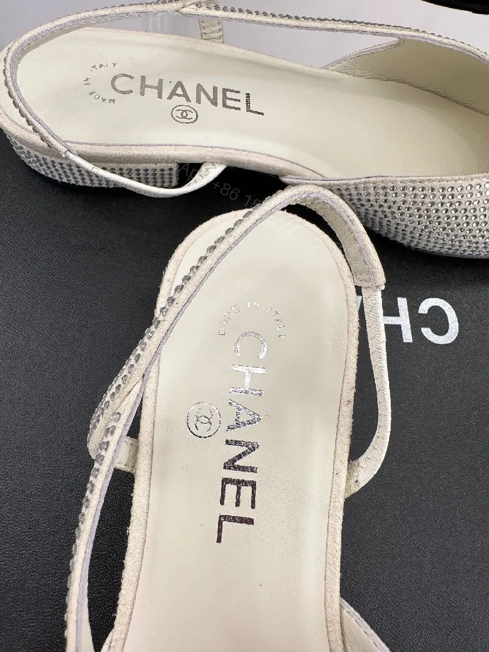 View 7 of Two-Tone Crystal Flats: Elegant Open-Back Sling Shoes