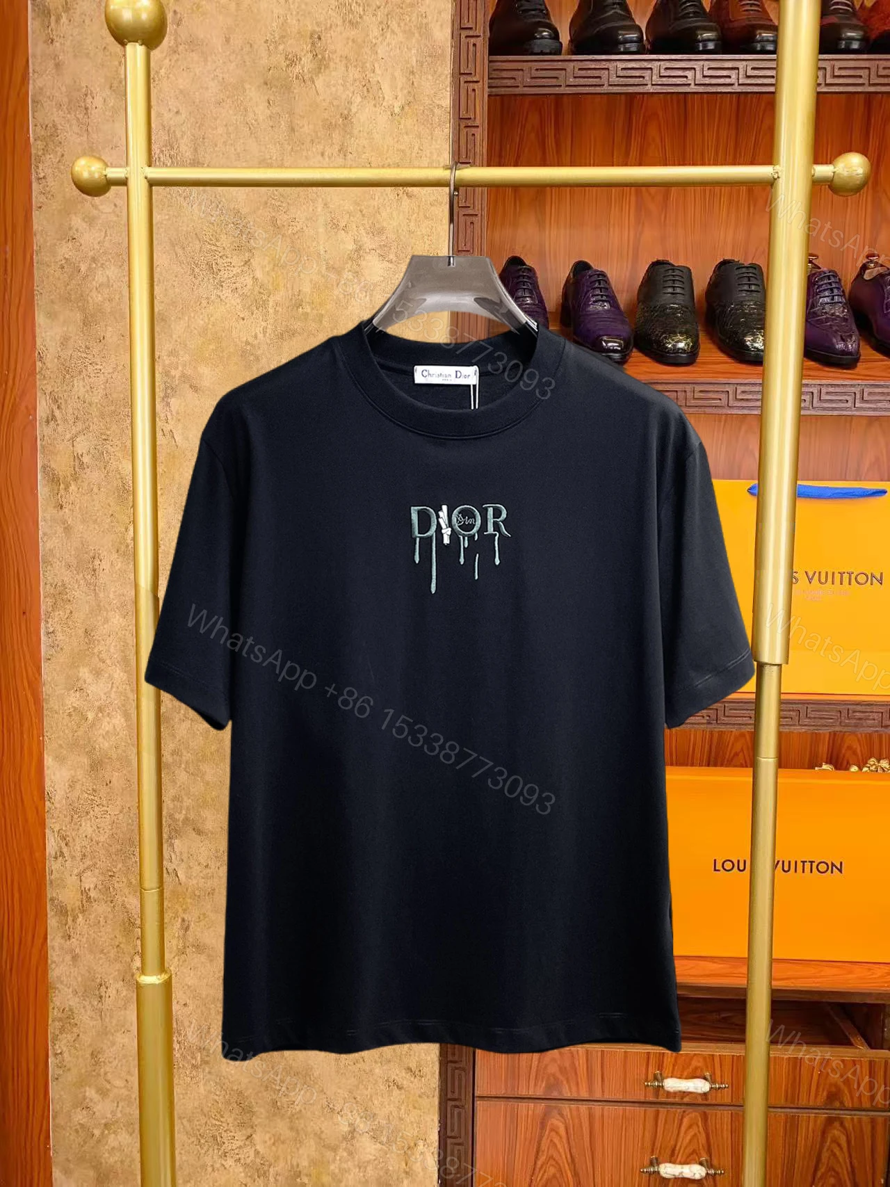 Dior 一比一短袖T恤 黑色滴墨字母潮流款 — view 1