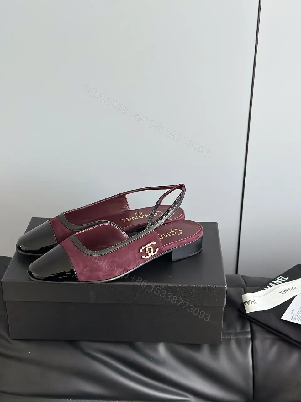 View 8 of Burgundy Suede & Patent Toe Slip-On Flats, Luxe Chic