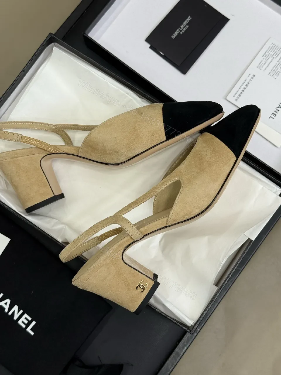 View 9 of Chic Black-Toed Suede Slingbacks: Subtle Texture, Bold Presence