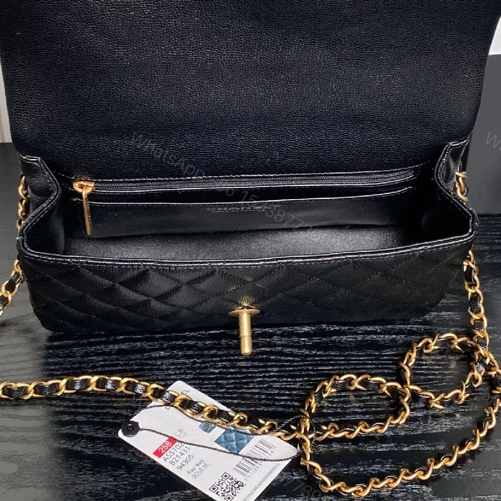 View 5 of Compact Quilted Lambskin Bag with Gold Chain, Evening-Ready