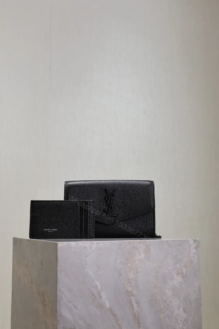 View 6 of Black Leather Wallet & Chain Crossbody Clutch Set - Structured, Versatile, luxe