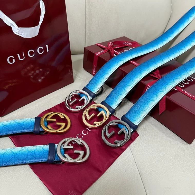 Gucci A貨漸層藍GG皮帶 雙G蛇扣個性造型款 — view 1