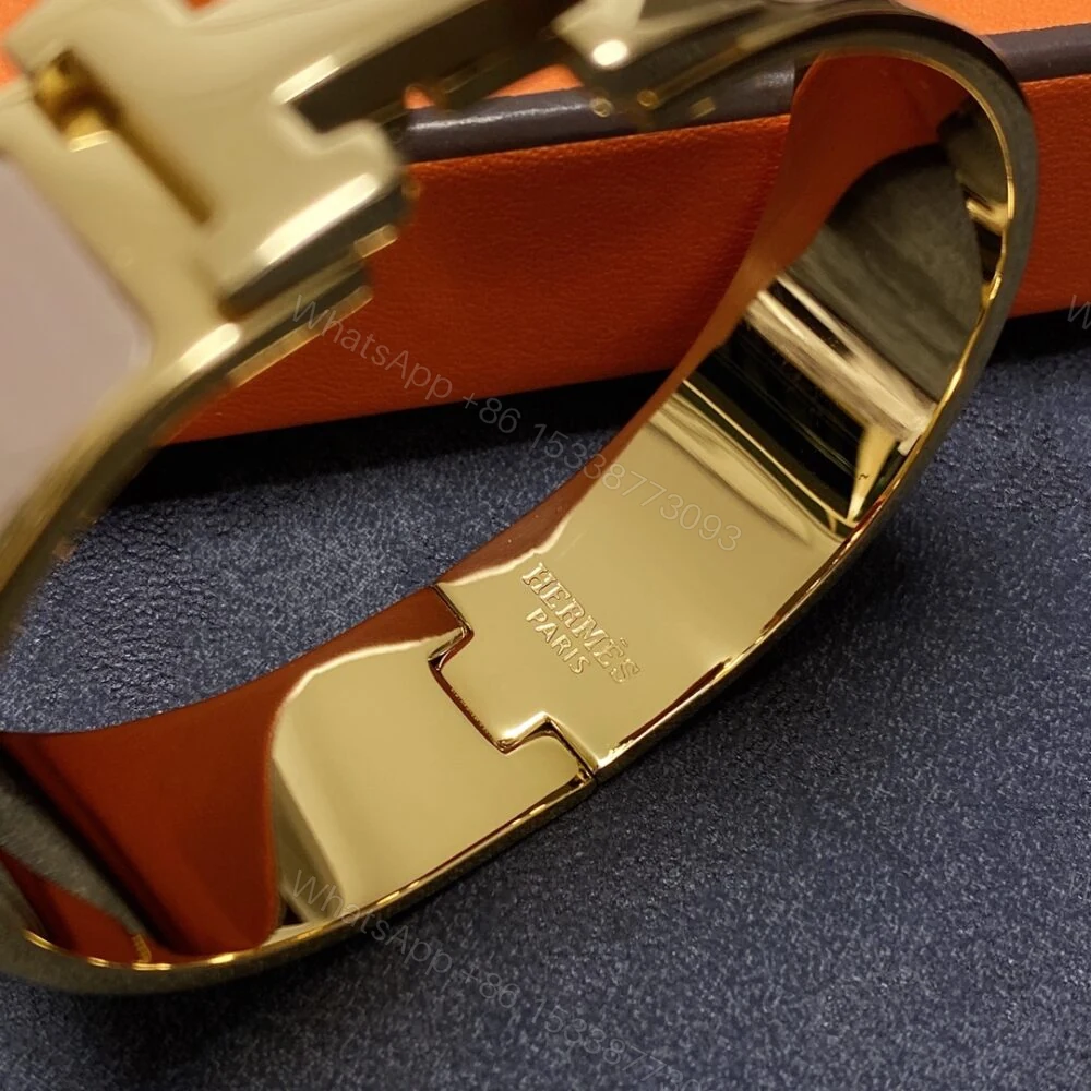 View 7 of Hermes Clic H Wide Bracelet Gold & Beige