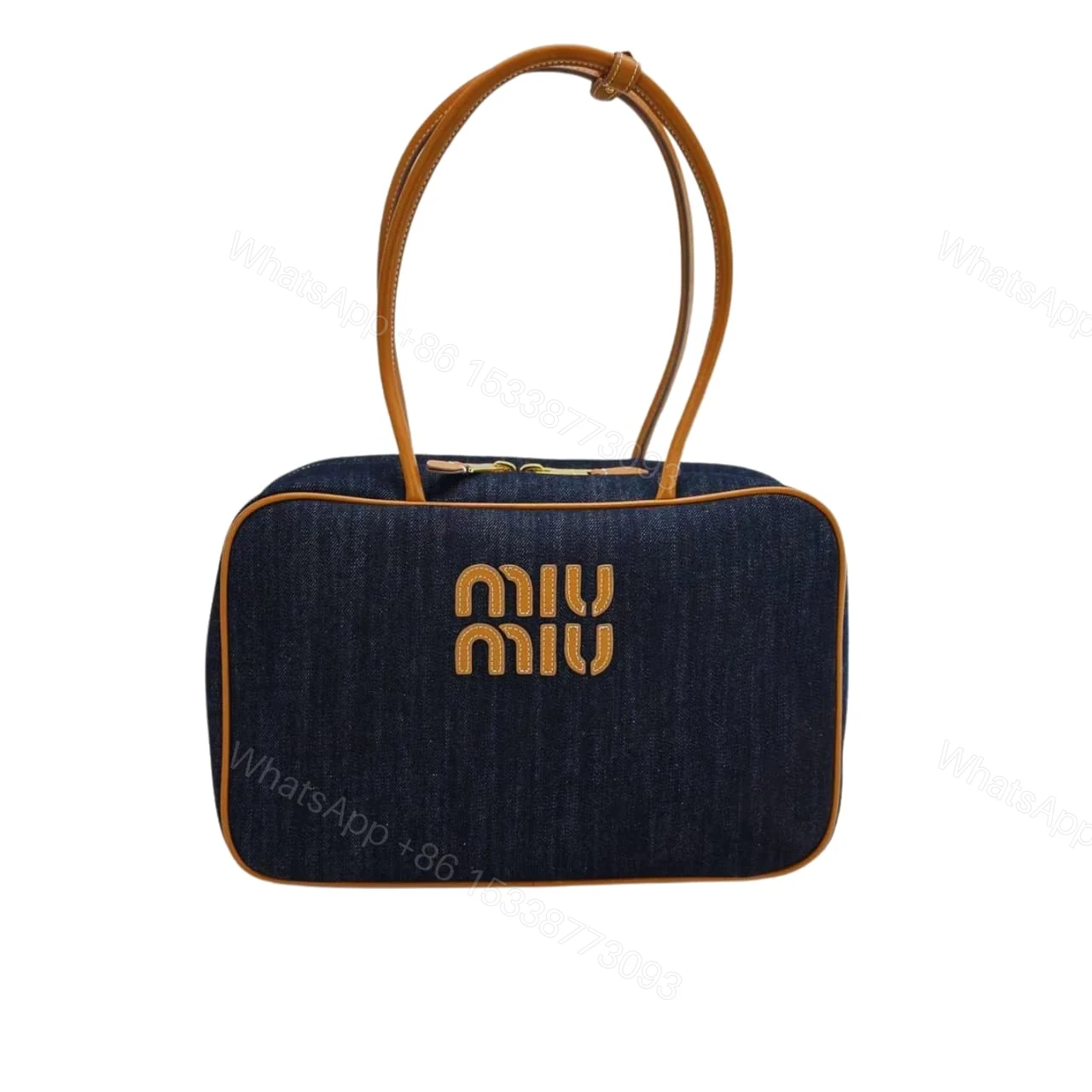 MIUMIU BEAU DENIM TOP HANDLE BAG BLUE 35CM — view 1
