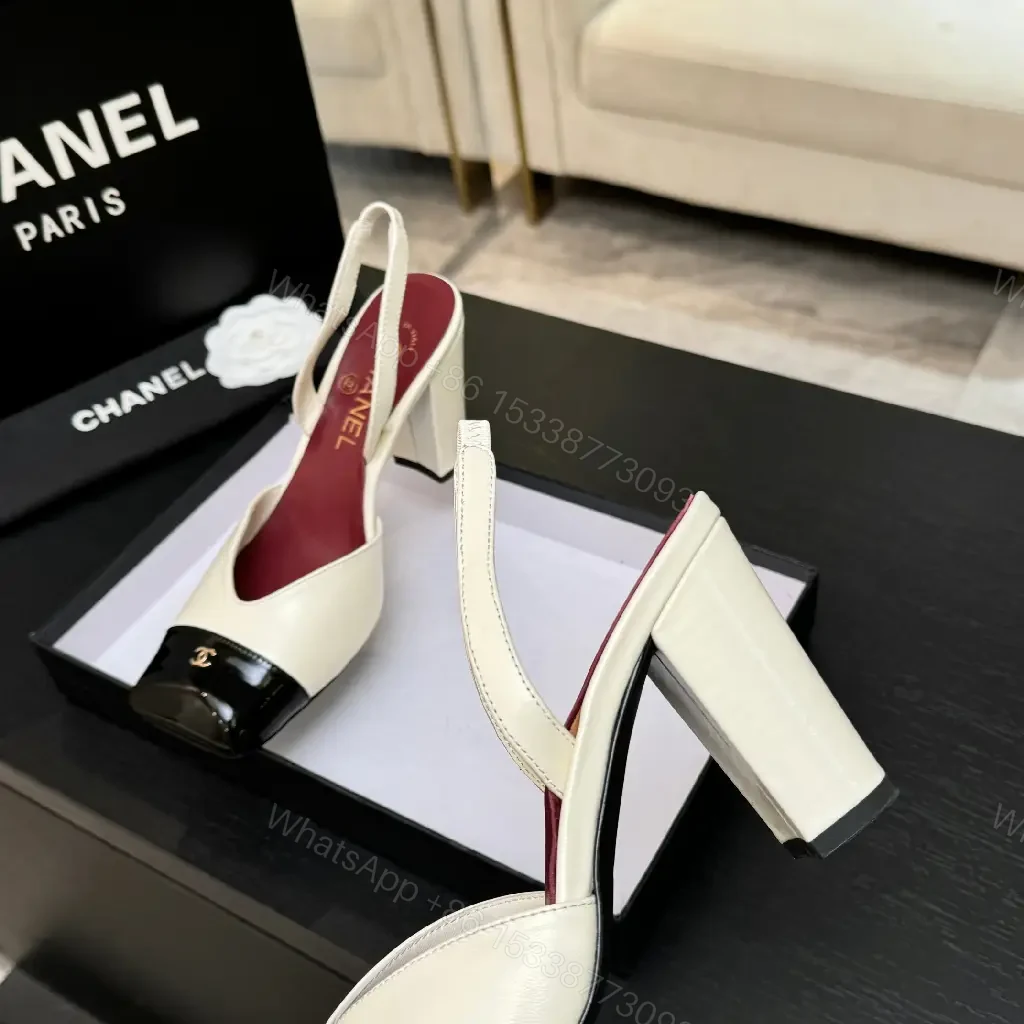 View 9 of Cream & Black Two-Tone Heeled Slingbacks: Luxe Comfort Shoes