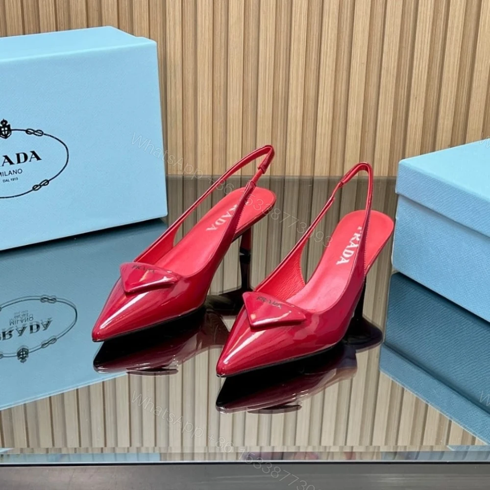 View 3 of Prada Patent Leather Slingback Pumps Red