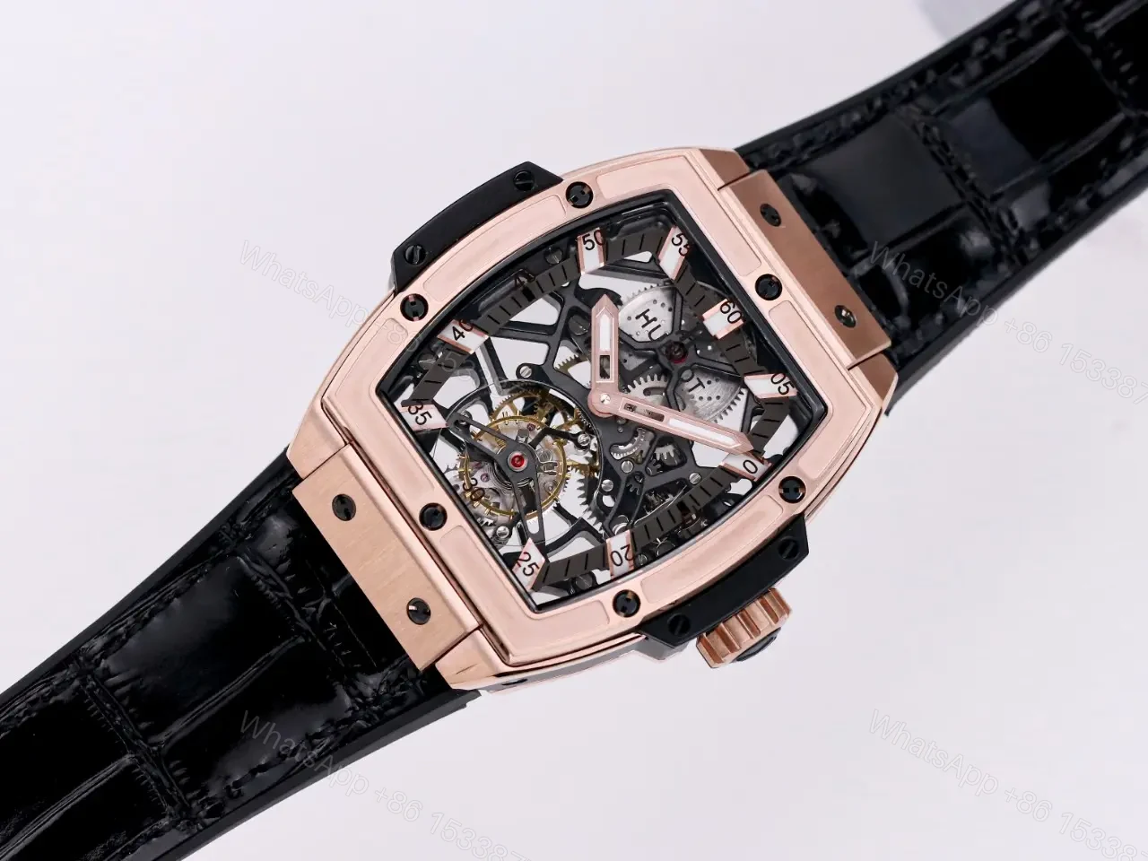 View 9 of Hublot Masterpiece Series 906 Rose Gold/Platinum Tourbillon Watch Black Leather Strap