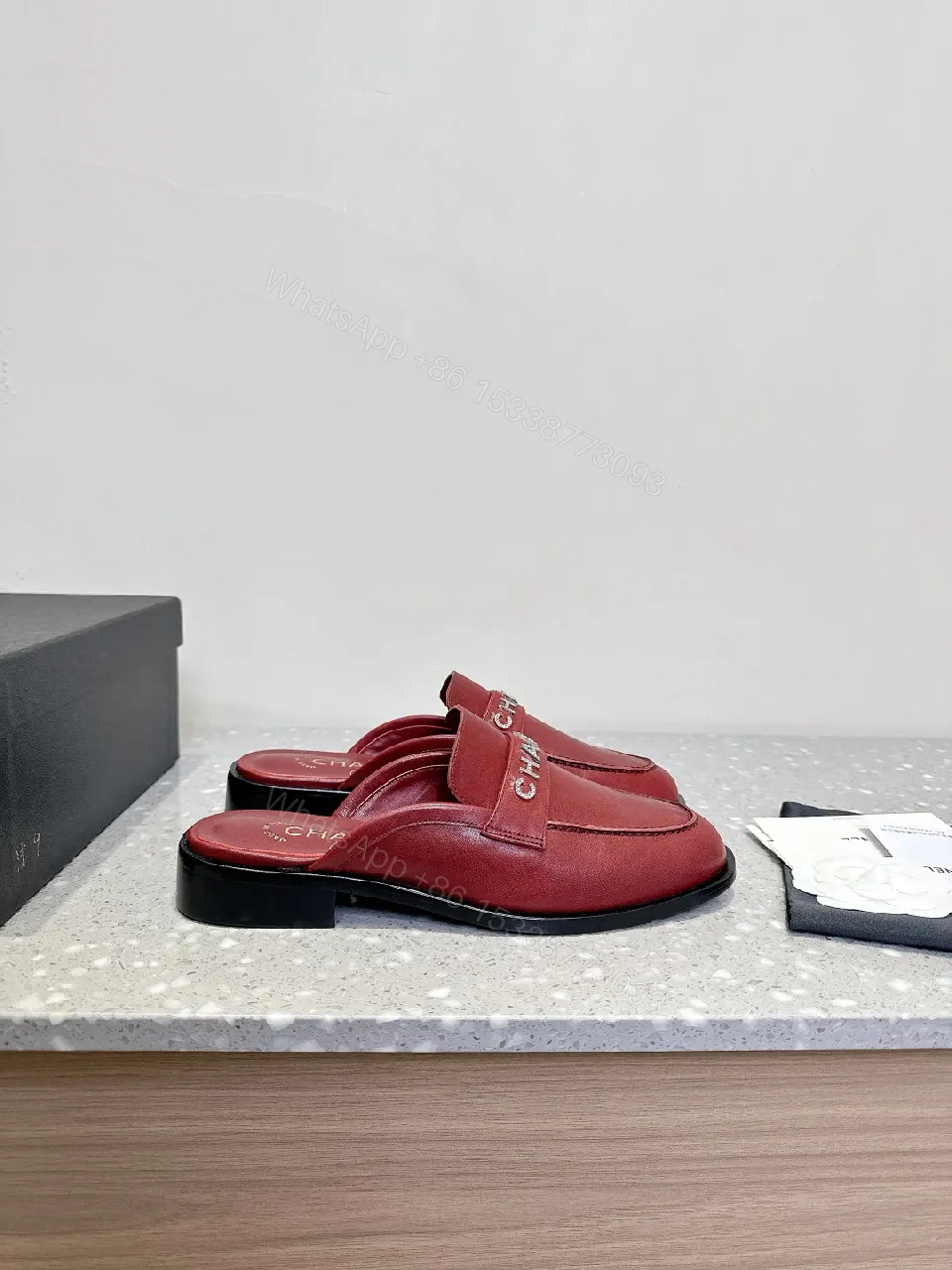 View 6 of Red Leather Slip-Ons with Designer Strap, Vintage Chic Style