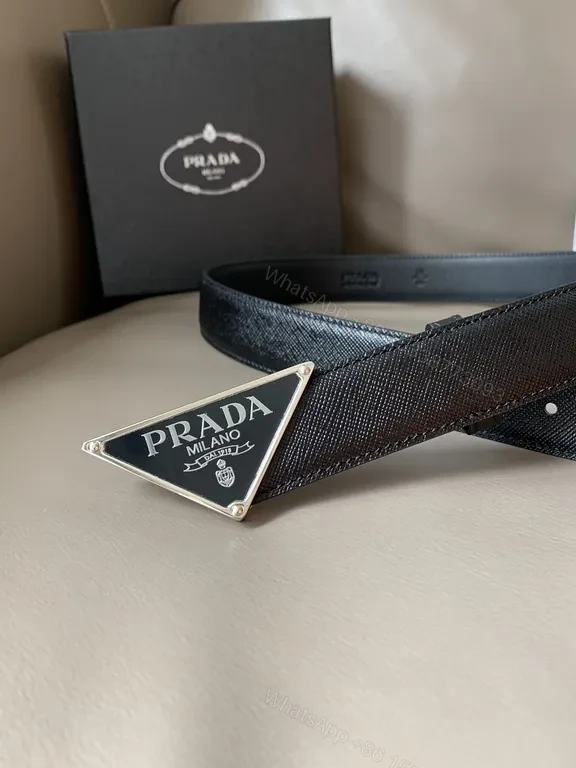 View 6 of PRADA Milano Triangle Belt - Black Calfskin Luxury Belt