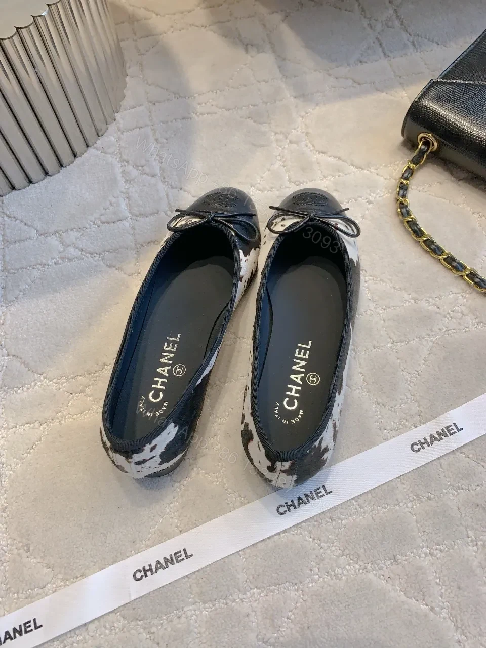 View 6 of Navy Leather Bicolor Ballet Flats with Leopard Panels, Comfort