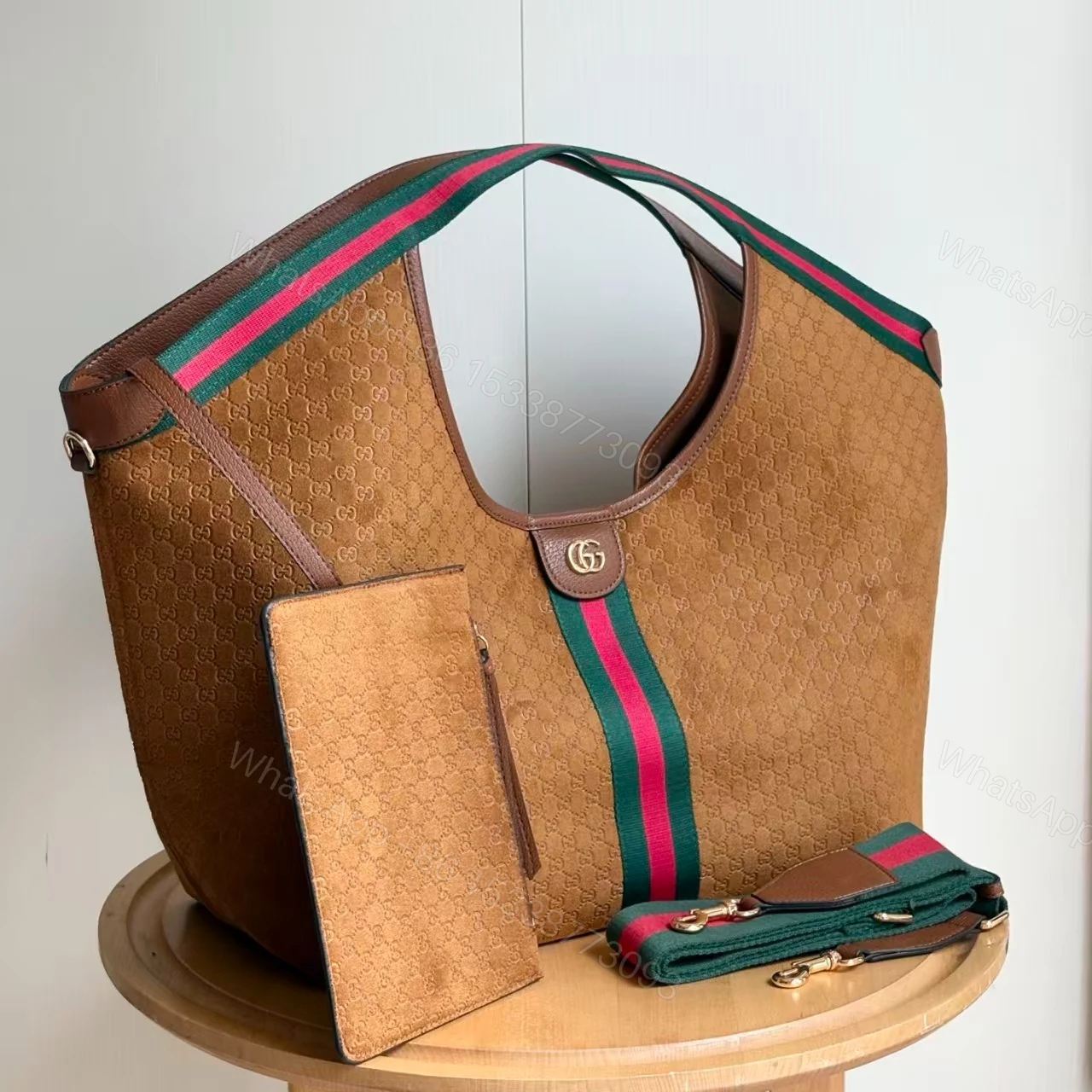 View 2 of Gucci Giglio Large Tote Bag Gg Suede Brown 60Cm