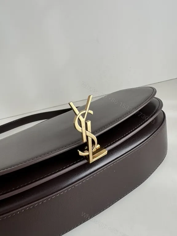 View 8 of Plum Leather Structured Shoulder Bag with Gold Hardware