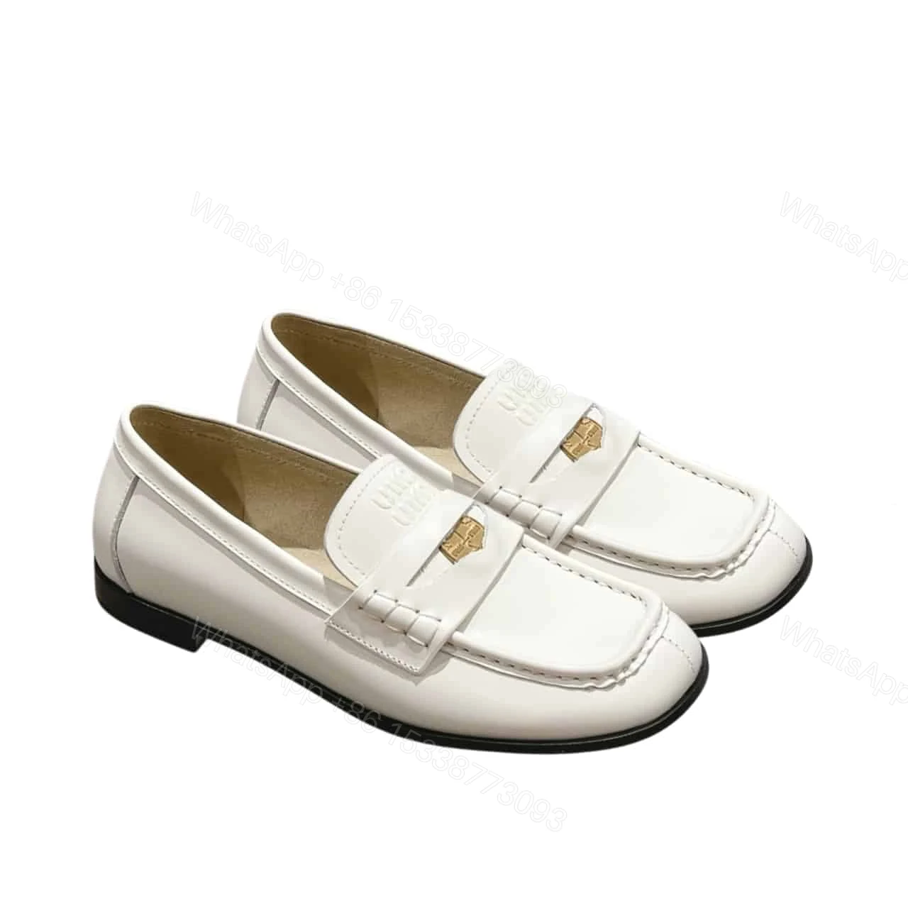 MIUMIU LEATHER LOAFERS WHITE — view 1