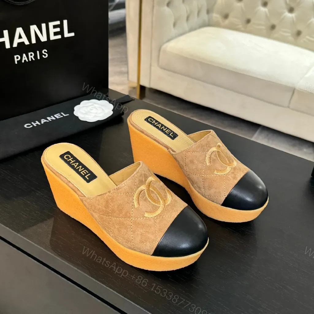 View 2 of Camel Suede Mules with Black Cap Toe—Chic Open-Back Style, Cushioned Comfort
