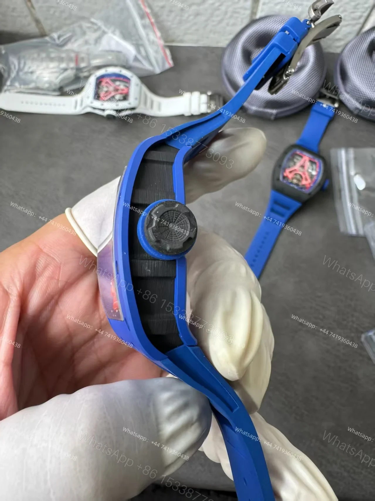 View 9 of Super Clone Richard Mille RM52-03 Blue Ceramic Paris Saint-Germain Skeleton Tourbillon 1:1 Replica Watch
