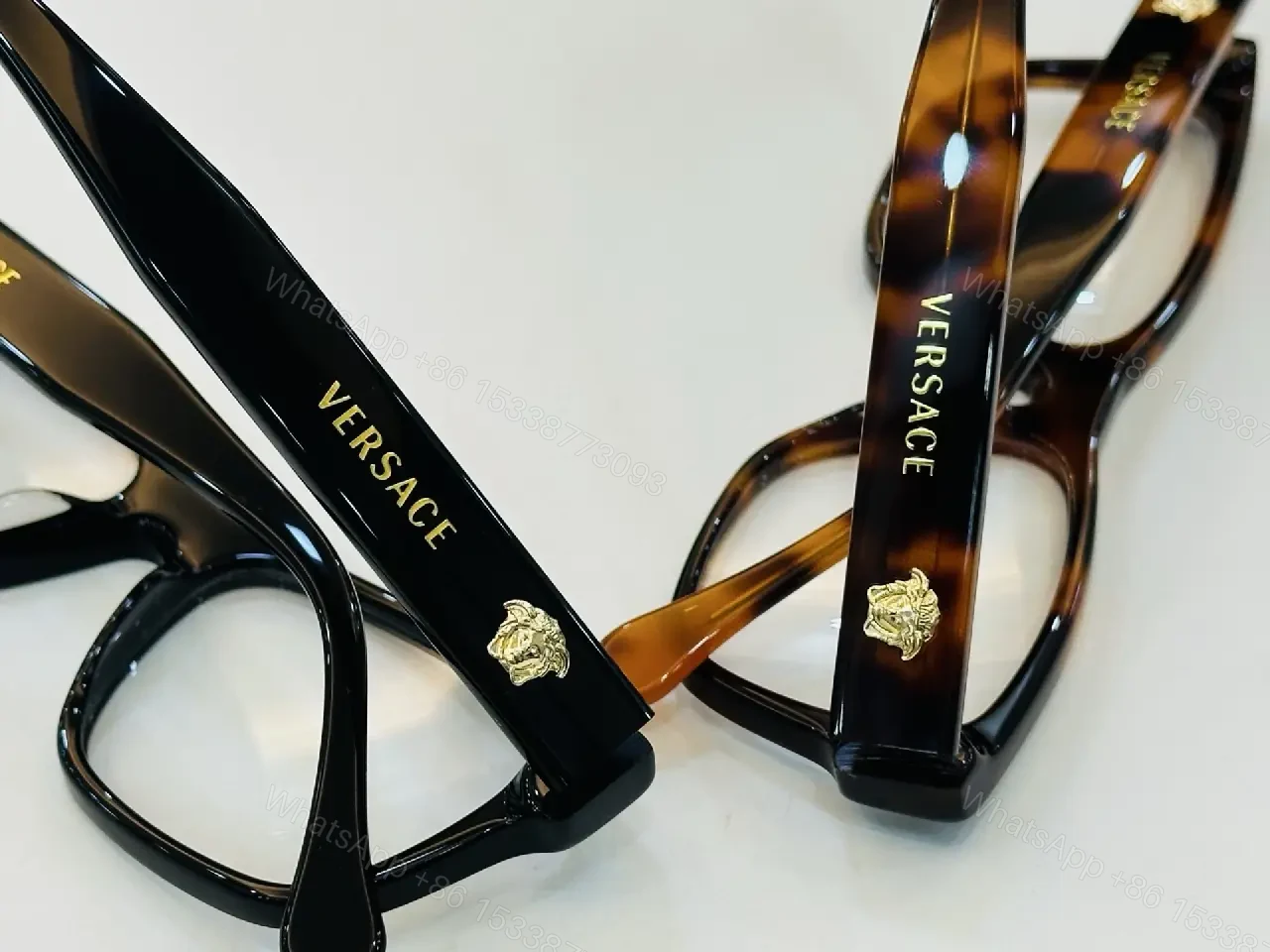 View 6 of Bold Black Acetate Square Glasses with Gold Logo Emblems