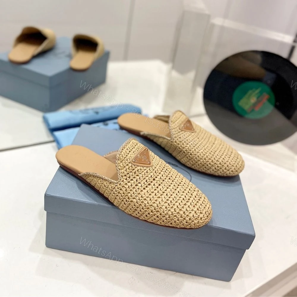 View 2 of Prada Woven Fabric Mules Natural
