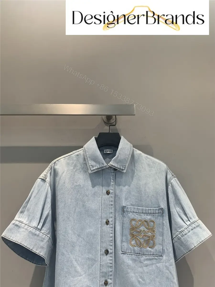 View 2 of LOEWE Paula Ibiza Anagram Embroidered Cropped Denim Shirt