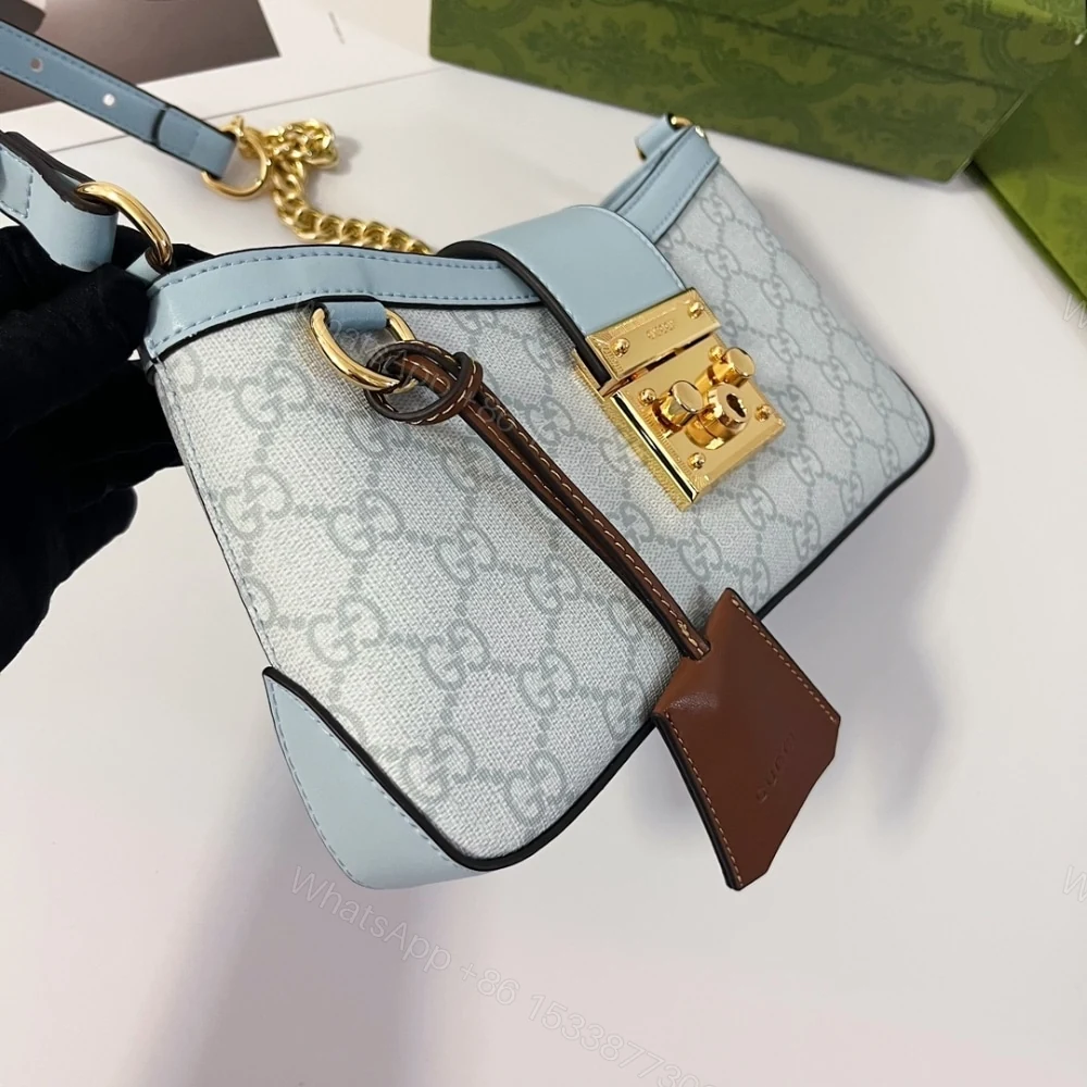 View 5 of Gucci Padlock Small Shoulder Bag GG Supreme Dusty Blue 27Cm 811705 FAD3R 8744