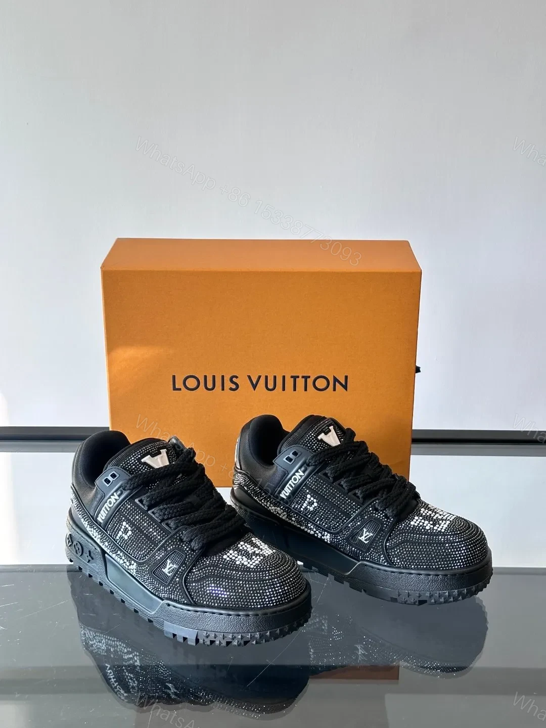 View 5 of LV Men Black Fabric Embellished Sneakers