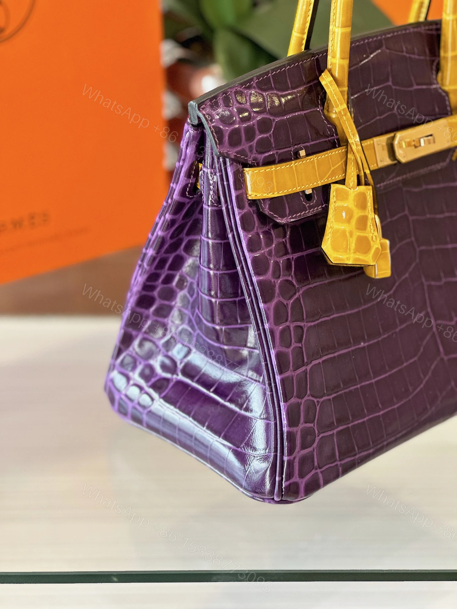 View 3 of Hermes Birkin 30 Purple/Gold Genuine Crocodile Leather Gold Hardware – Custom Made