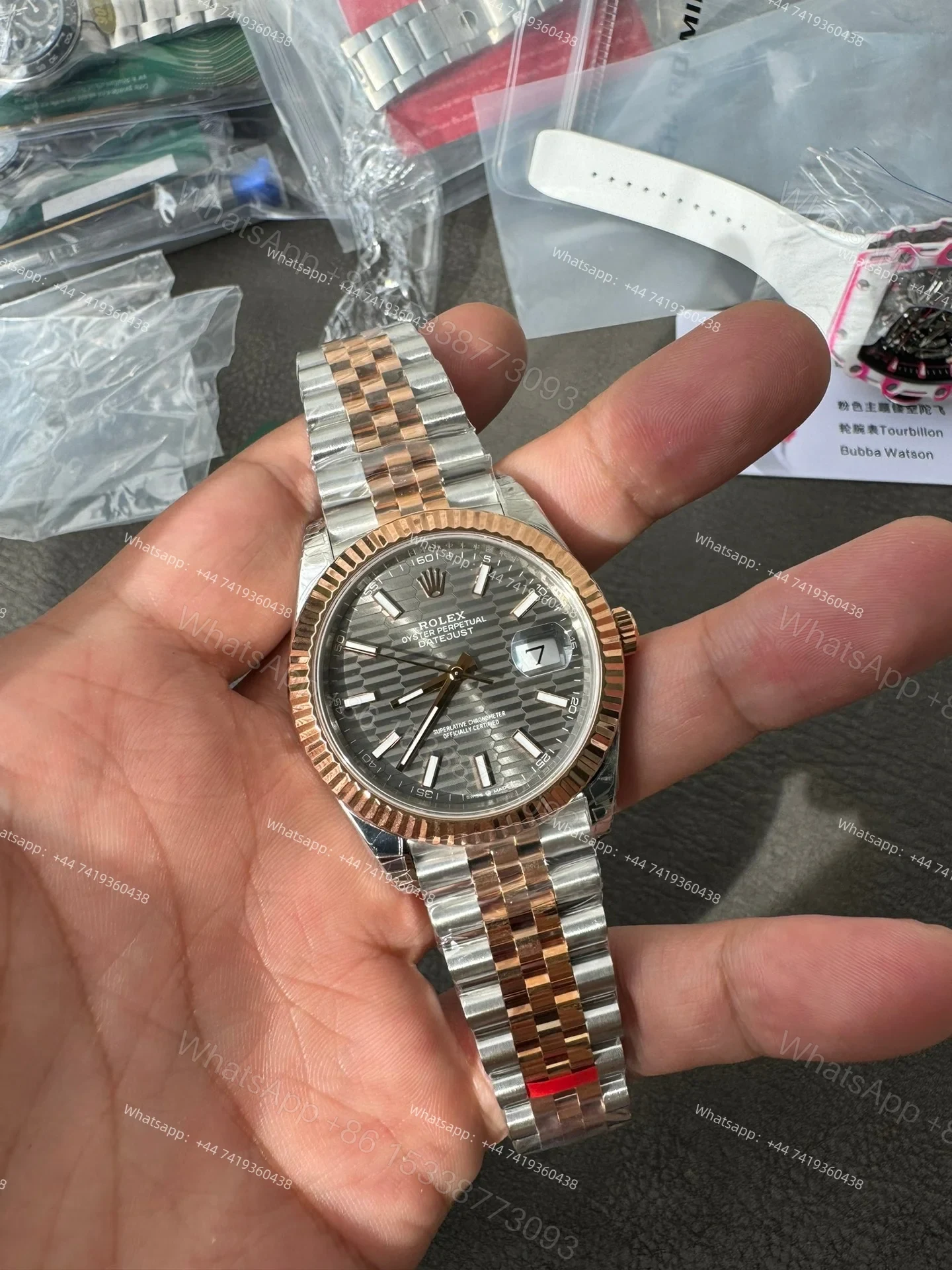 View 2 of Rolex Datejust M126331-0020 1:1 Replica Water Ripple Rose Gold Gray Dial Jubilee 41MM 3235 Movement Super Clone Watch