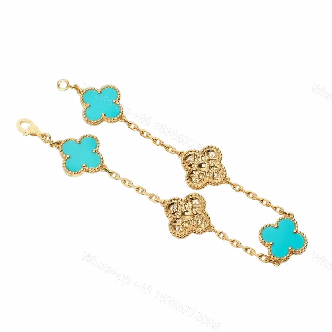 View 3 of Van Cleef Arpels Vintage Alhambra 5 Motifs Turquoise Diamonds Bracelet