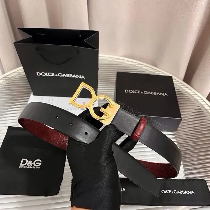 View 5 of Burgundy Crocodile-Texture Belt with Gold DG Buckle