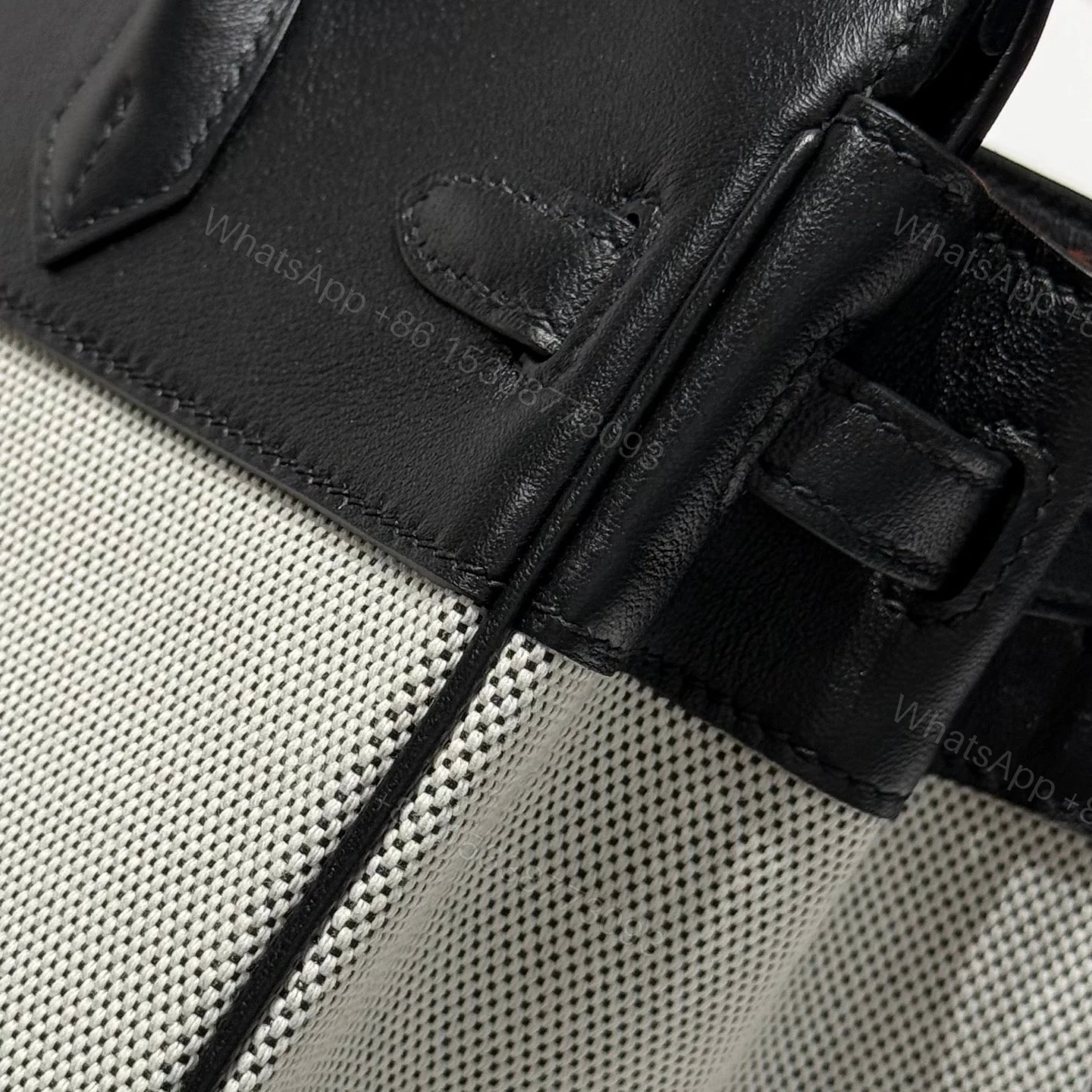 View 5 of HERMES BIRKIN 25CM IN BLACK SWIFT WHITE TOILE CANVAS (CUSTOM-MADE)