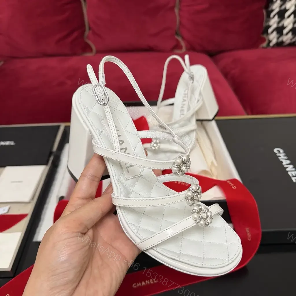 View 5 of White Crystal-Embellished Sandals | Leather, Cushioned Comfort, All-Day Style