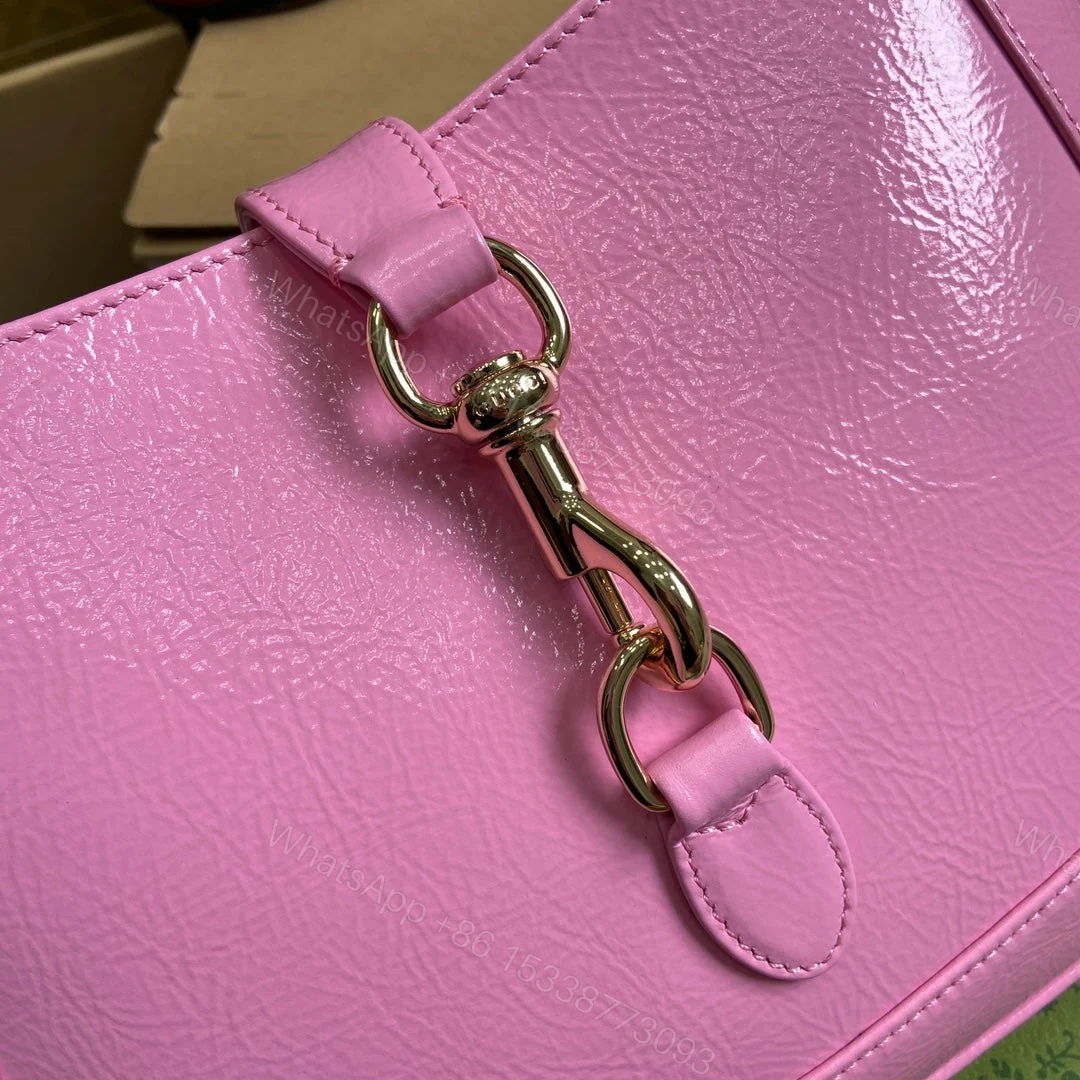 View 7 of JACKIE SMALL SHOULDER BAG 27 IN PINK CRACKED LACQUER CALFSKIN GOLD HARDWARE