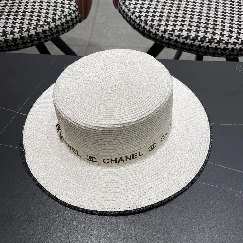 View 9 of Straw Boater Hat + Braided Straw + Chanel-Style + Gold Clip + Boater Hat
