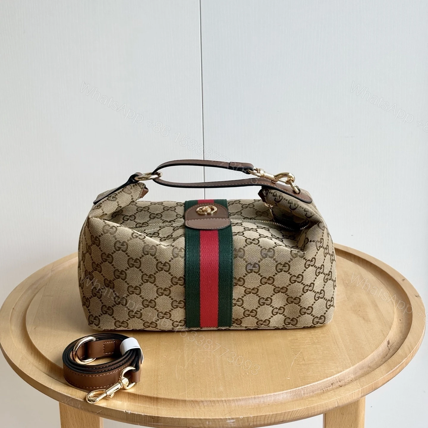 View 2 of Gucci Vanity Medium Top Handle Bag Beige And Brown GG Canvas 27Cm