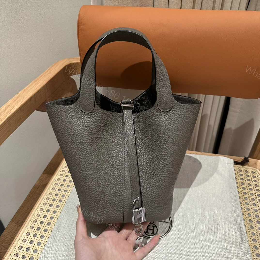 Hermes 原單 女款 Picotin Lock 手提包 灰色水桶包 簡約百搭風 — view 1