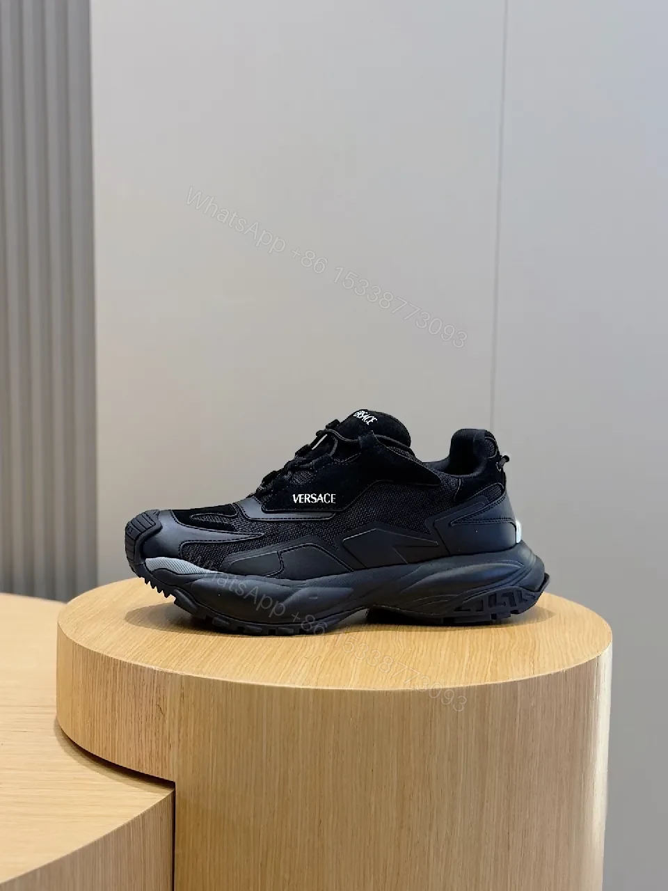 View 6 of Bold Versace-Style Black Knit Sneaker with Luxe Detailing