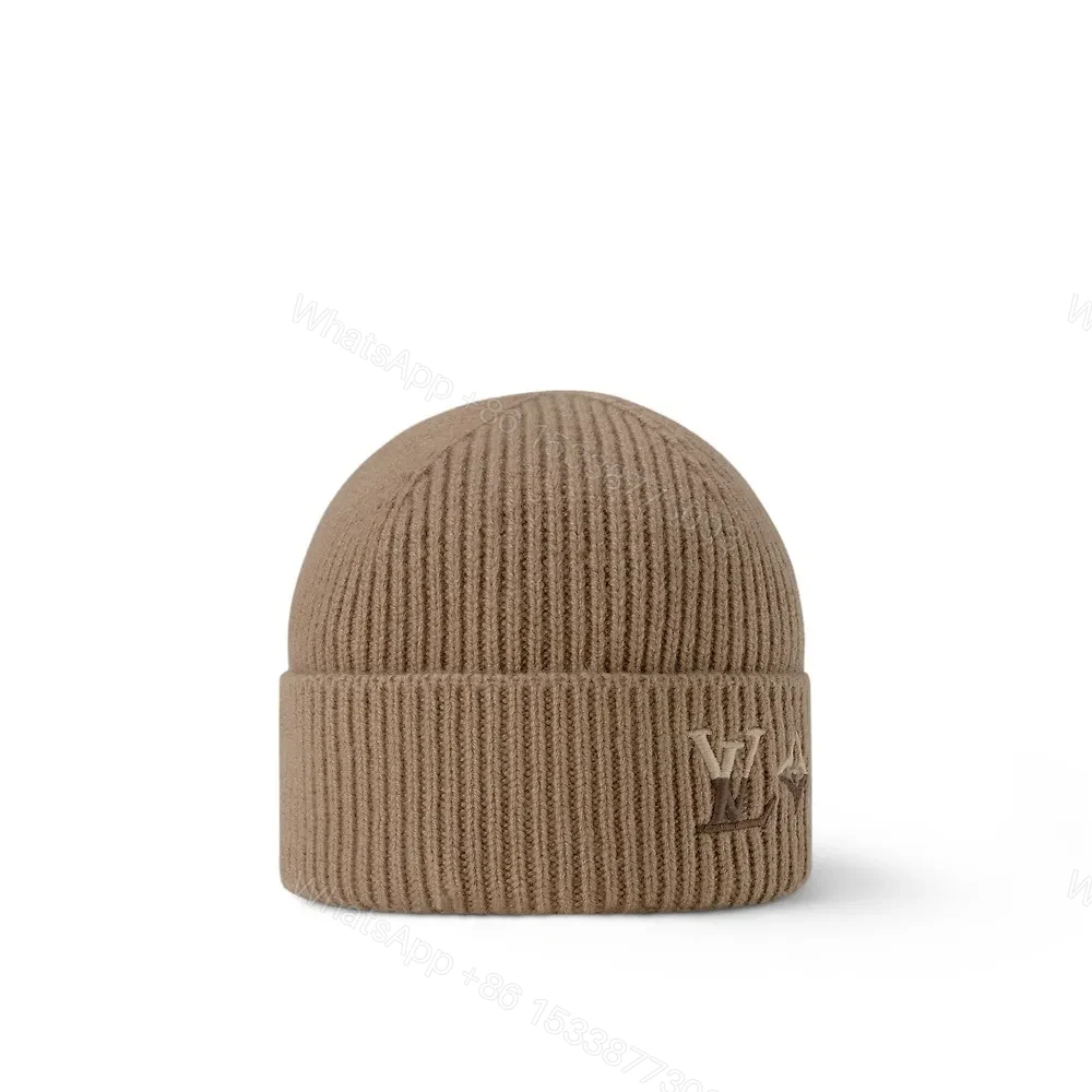 View 2 of Navy Knit Beanie with Subtle LV Emblem, Classic Style