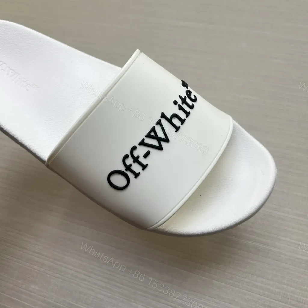 View 8 of Textured White Slip-Ons: Bold Strap Designer-Influenced Slides