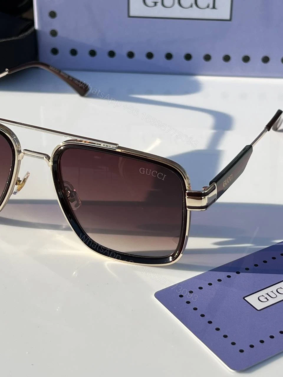 View 5 of First Copy Gucci Navigator Sunglasses Silver Frame Gradient Brown Lens