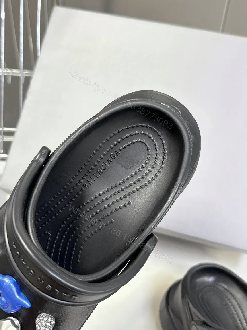 View 2 of Bold Black Faux Leather Clogs with Enamel Charms, All-Day Comfort