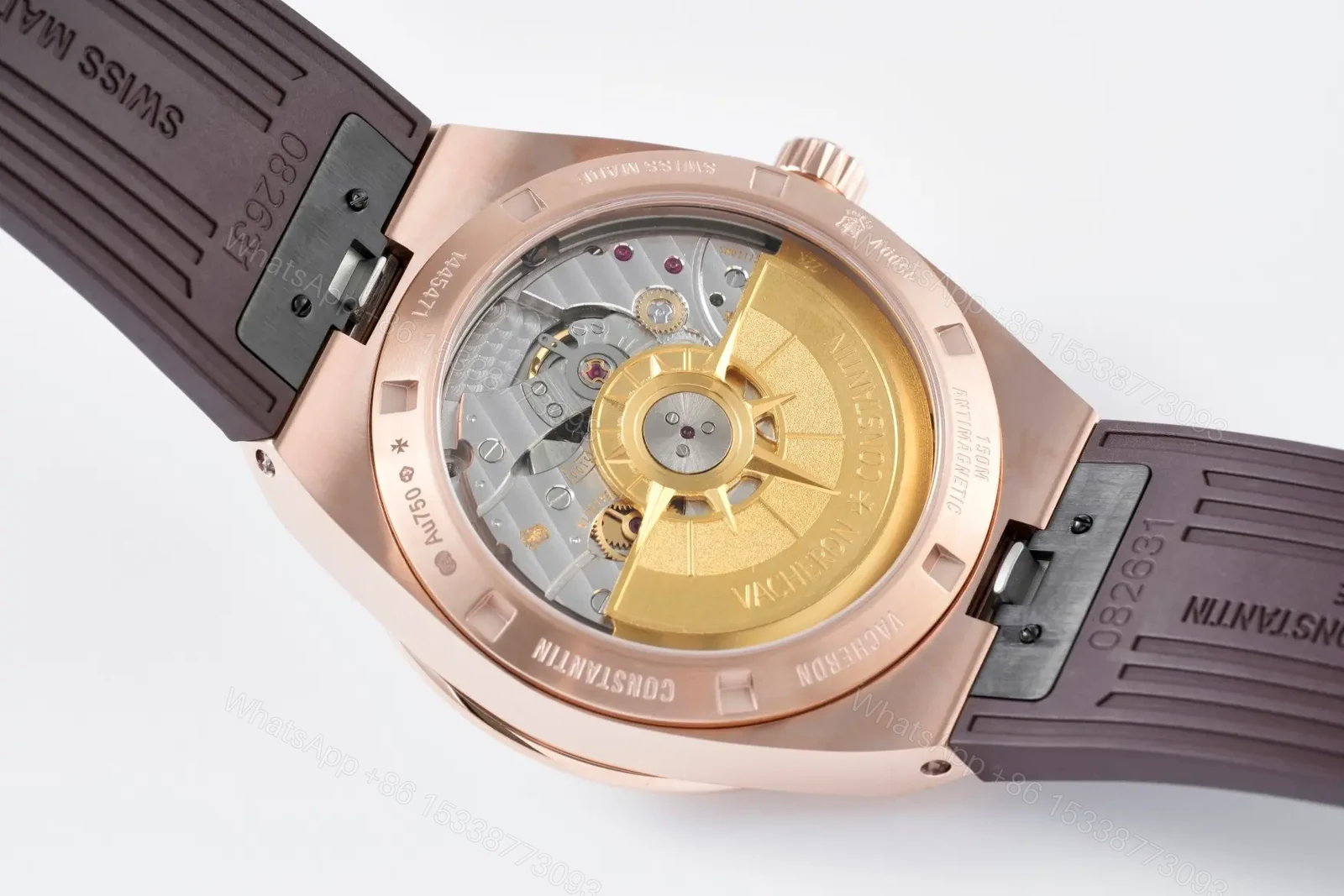 View 8 of GS Factory Vacheron Constantin Overseas 4500V Series Rose Gold Watch with Brown Rubber Strap – 41mm, Automatic, Date Display, Geneva Seal Certified