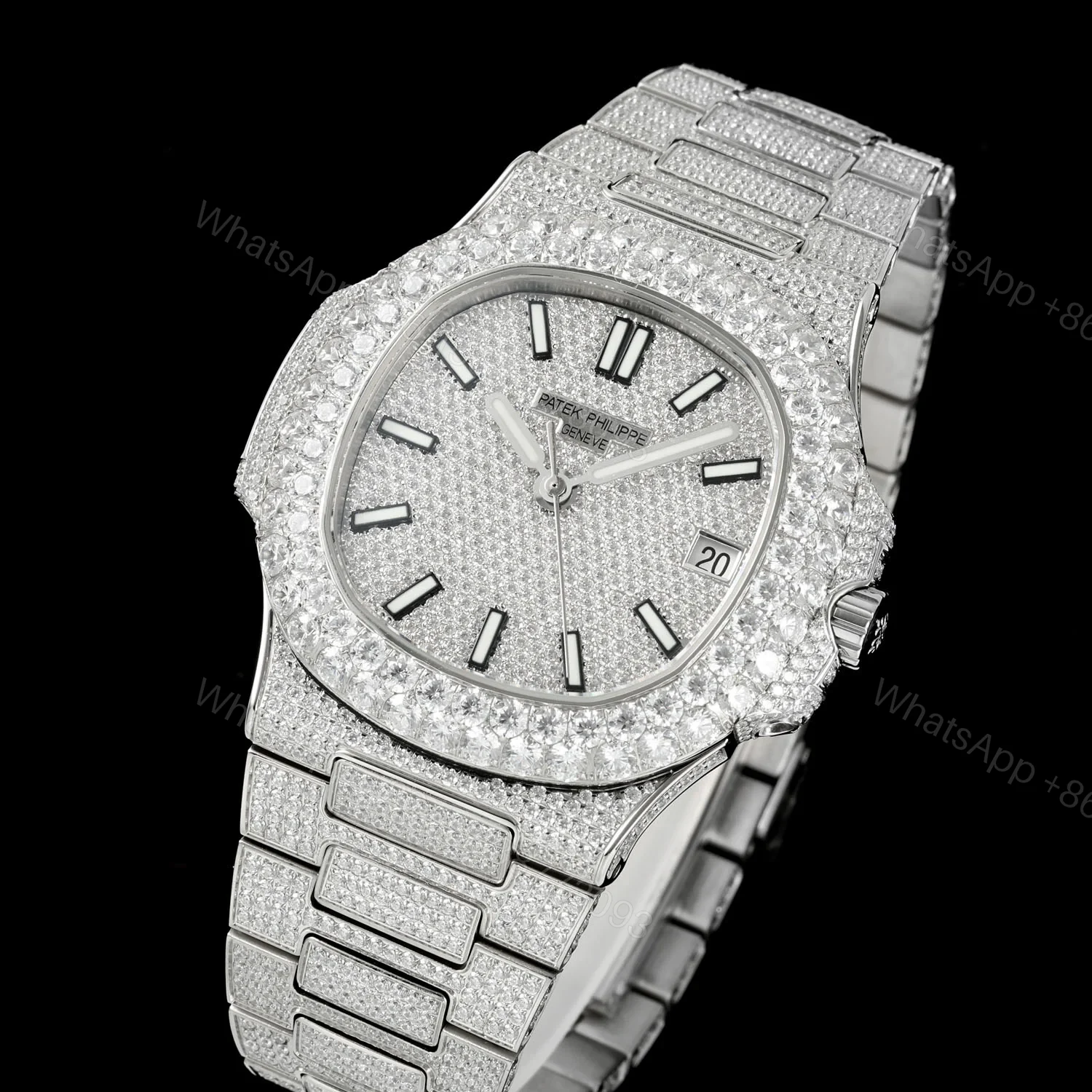 View 3 of Patek Philippe Nautilus 5711 BD1 Full Diamond Watch 40mm Pavé Bracelet Edition AMG-PP-BD1-5711-2600-PAVE