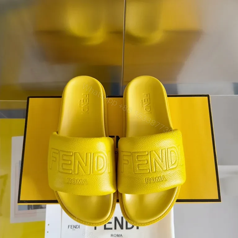Yellow Leather Slip-On Sandals by Fendi Roma + Contoured Comfort — view 1