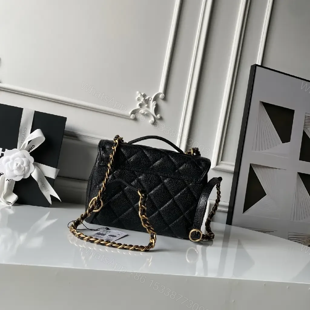 View 8 of Quilted Black Bag with Gold Chain—Timeless Luxury Utility