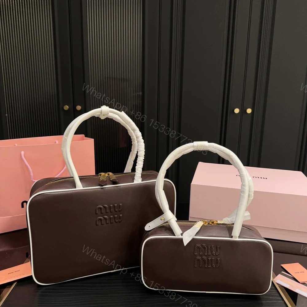 View 2 of MIUMIU BEAU BAG BRIARWOOD AND WHITE 34CM 5BB117 2IBP F03XH V MLN
