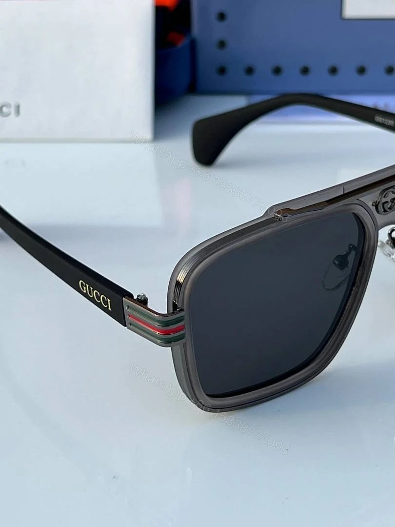 View 5 of First Copy Gucci Aviator Sunglasses Black Frame Grey Lens